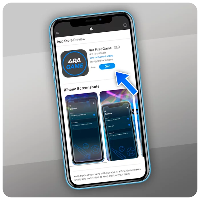 Вказівки до кнопки завантаження програми 4Rabets на вашому iPhone в App Store